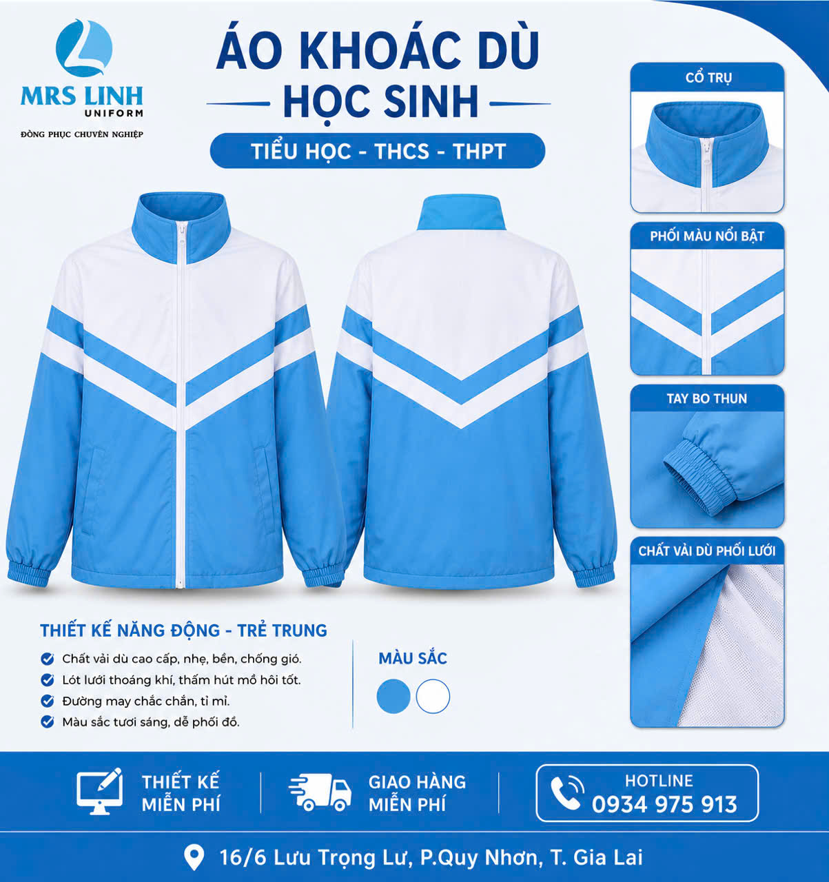 BẢNG GIÁ ÁO KHOÁC DÙ HỌC SINH 2026 – THIẾT KẾ TRẺ TRUNG, MAY ĐO THEO YÊU CẦU
