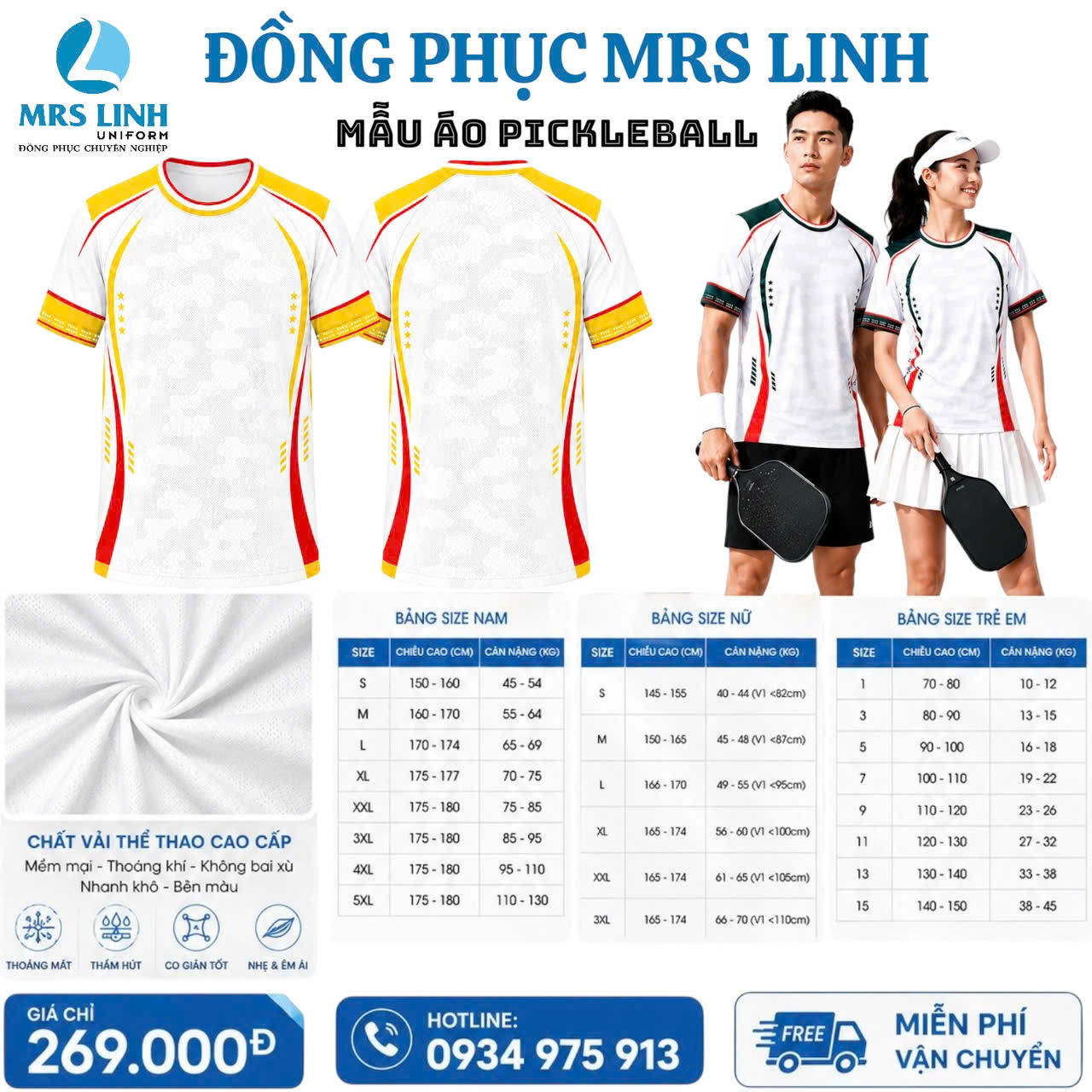 Bảng Báo Giá May In Áo Pickleball 2026 Giá Sỉ Toàn Quốc | Mrs Linh Uniform