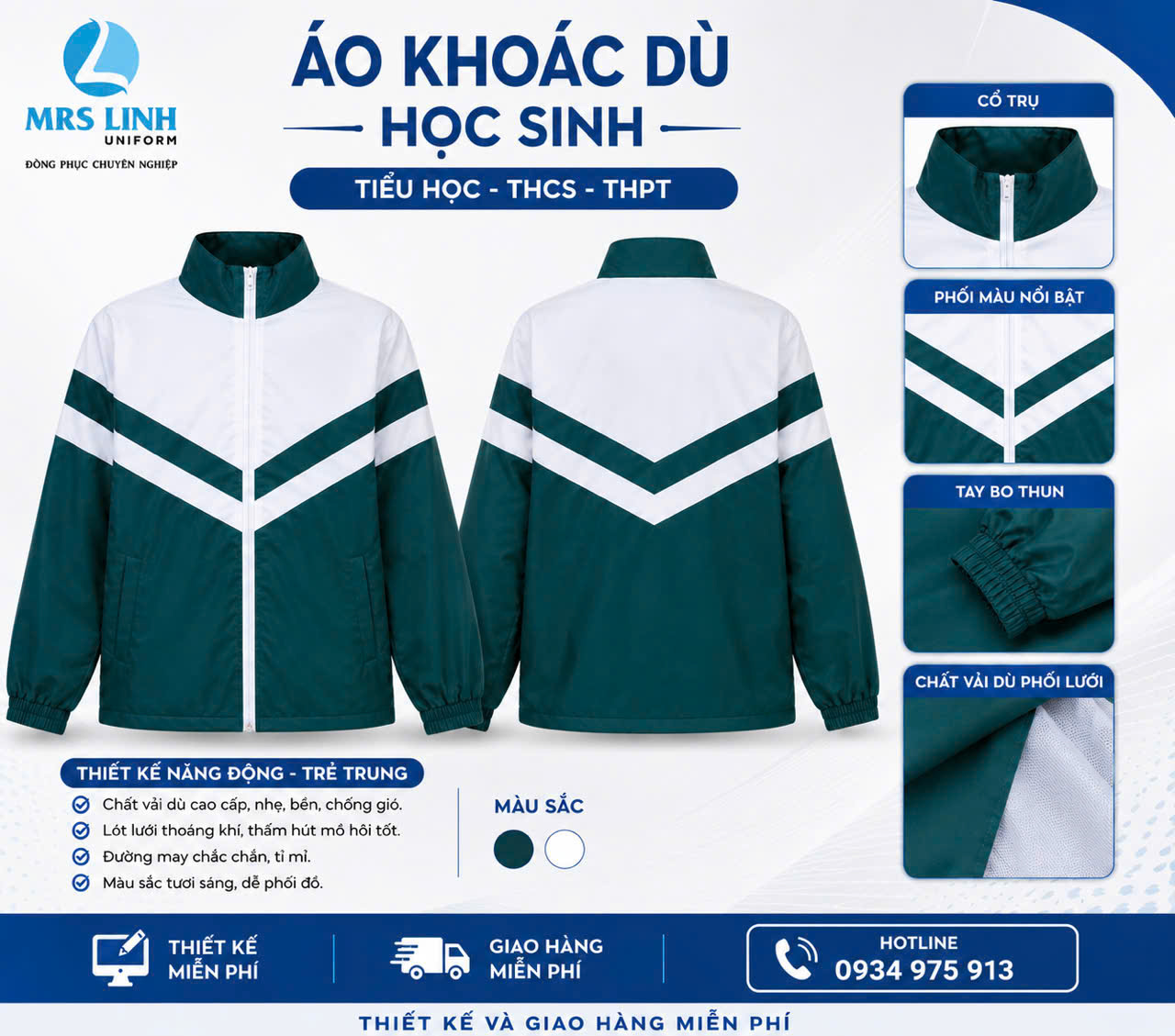 BẢNG GIÁ ÁO KHOÁC DÙ HỌC SINH 2026 – THIẾT KẾ TRẺ TRUNG, MAY ĐO THEO YÊU CẦU