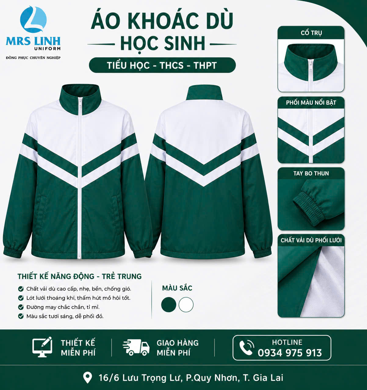 BẢNG GIÁ ÁO KHOÁC DÙ HỌC SINH 2026 – THIẾT KẾ TRẺ TRUNG, MAY ĐO THEO YÊU CẦU
