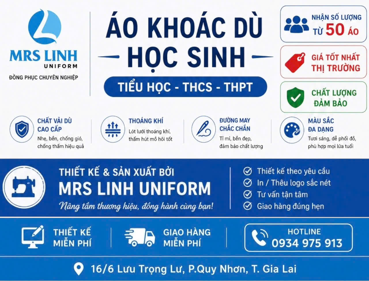 BẢNG GIÁ ÁO KHOÁC DÙ HỌC SINH 2026 – THIẾT KẾ TRẺ TRUNG, MAY ĐO THEO YÊU CẦU